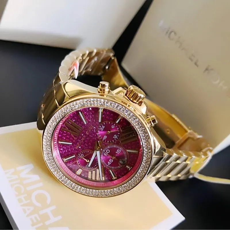 Michael Kors Wren Fuchsia Crystal Pave Gold-tone Ladies Watch- MK6290